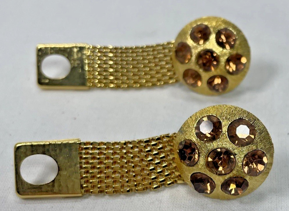 Vintage Celebrity NY Amber Rhinestone Mesh Cufflinks